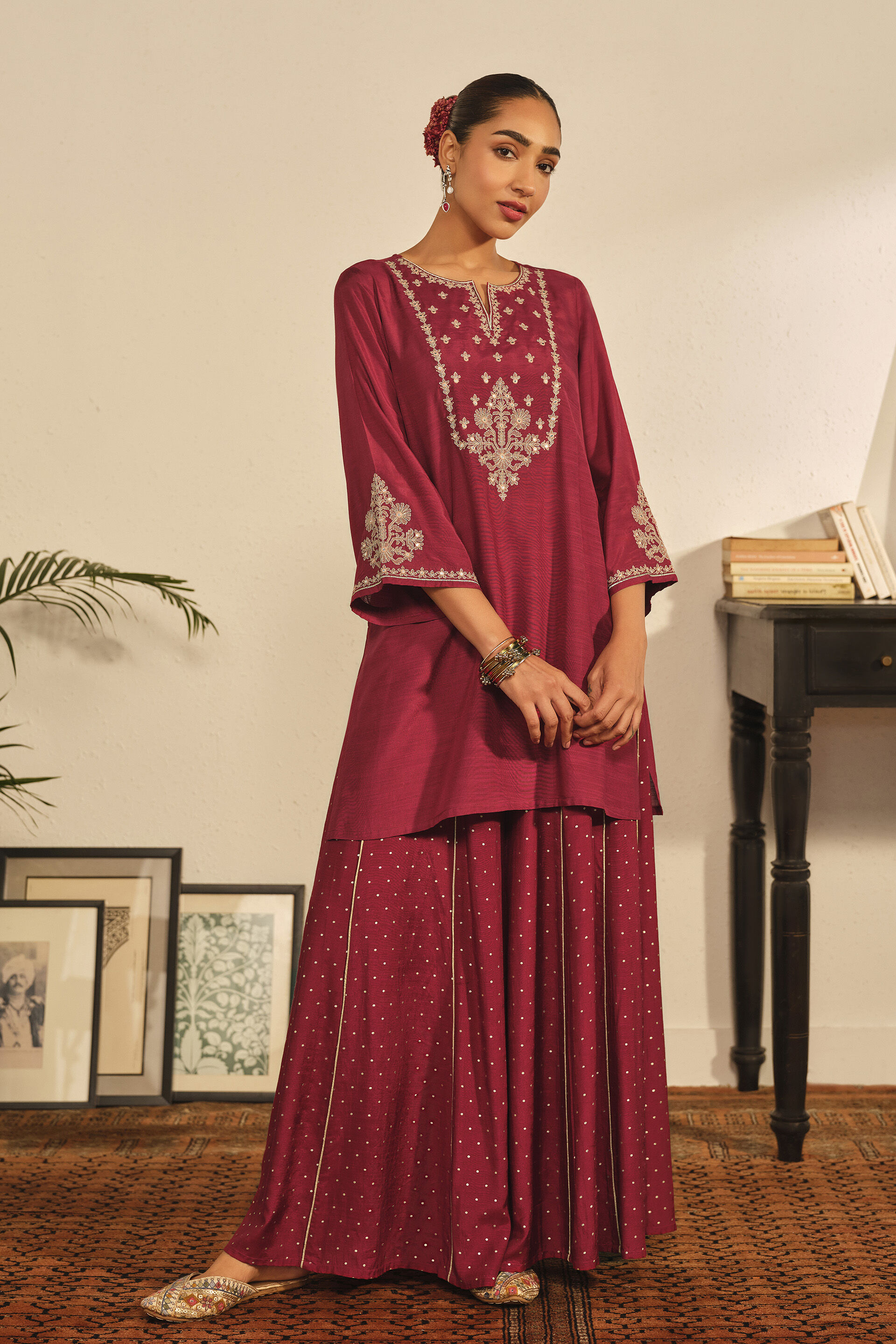 Embroidered Tunic in Red, Red, image 3